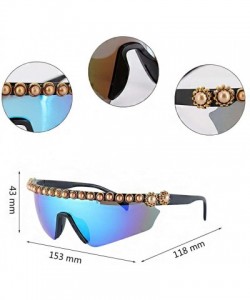 Oversized Oversize Shield Visor Sunglasses Flat Top Mirrored Mono Lens 170mm - Purple Green Bead - CJ1939HZ365 $18.55