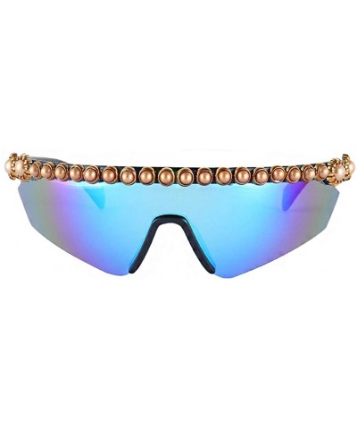 Oversized Oversize Shield Visor Sunglasses Flat Top Mirrored Mono Lens 170mm - Purple Green Bead - CJ1939HZ365 $18.55