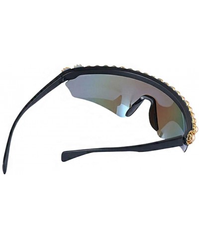 Oversized Oversize Shield Visor Sunglasses Flat Top Mirrored Mono Lens 170mm - Purple Green Bead - CJ1939HZ365 $18.55