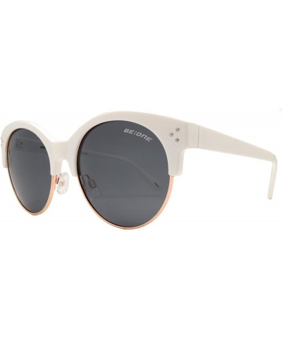 Round Polarized Half Rim Round Sunglasses for Women - Classic Half Frame UV Protection - White + Smoke - C519390UYLN $27.48