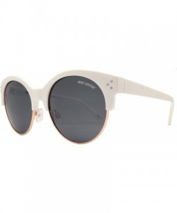 Round Polarized Half Rim Round Sunglasses for Women - Classic Half Frame UV Protection - White + Smoke - C519390UYLN $12.49