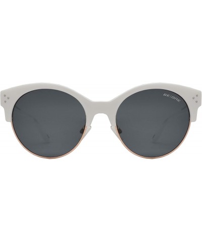 Round Polarized Half Rim Round Sunglasses for Women - Classic Half Frame UV Protection - White + Smoke - C519390UYLN $12.49