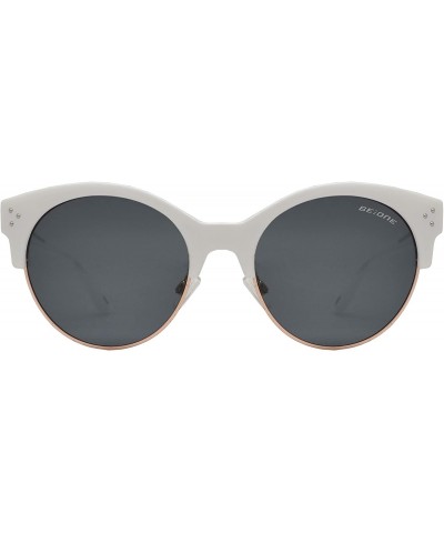 Round Polarized Half Rim Round Sunglasses for Women - Classic Half Frame UV Protection - White + Smoke - C519390UYLN $12.49