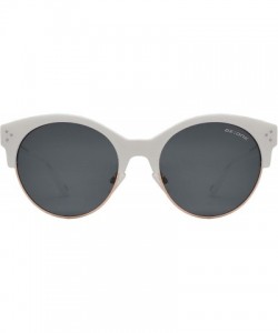 Round Polarized Half Rim Round Sunglasses for Women - Classic Half Frame UV Protection - White + Smoke - C519390UYLN $12.49