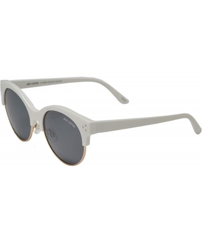 Round Polarized Half Rim Round Sunglasses for Women - Classic Half Frame UV Protection - White + Smoke - C519390UYLN $12.49