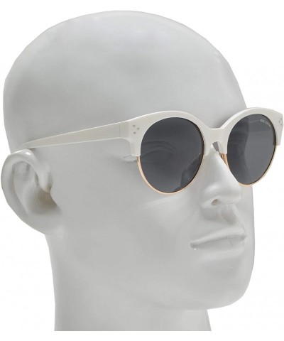 Round Polarized Half Rim Round Sunglasses for Women - Classic Half Frame UV Protection - White + Smoke - C519390UYLN $12.49