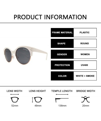 Round Polarized Half Rim Round Sunglasses for Women - Classic Half Frame UV Protection - White + Smoke - C519390UYLN $12.49