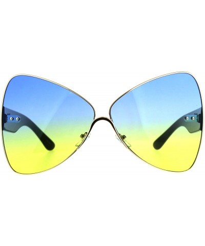 Butterfly Oversize Diva Oceanic Lens Oversize Butterfly Bat Shape Sunglasses - Gold Blue Yellow - C0180OZEA4R $10.21