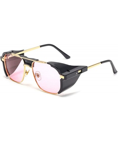 Goggle Punk Windproof Square Retro Sunglasses Men Women Fashion Party Sunglasses UV Protection Sunglasses - Black Pink - CR19...