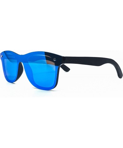 Wayfarer Bamboo Jetsetter Mirrored Sunglasses - Unisex Polarized - Blue Lense - C218YH2CUU8 $34.15