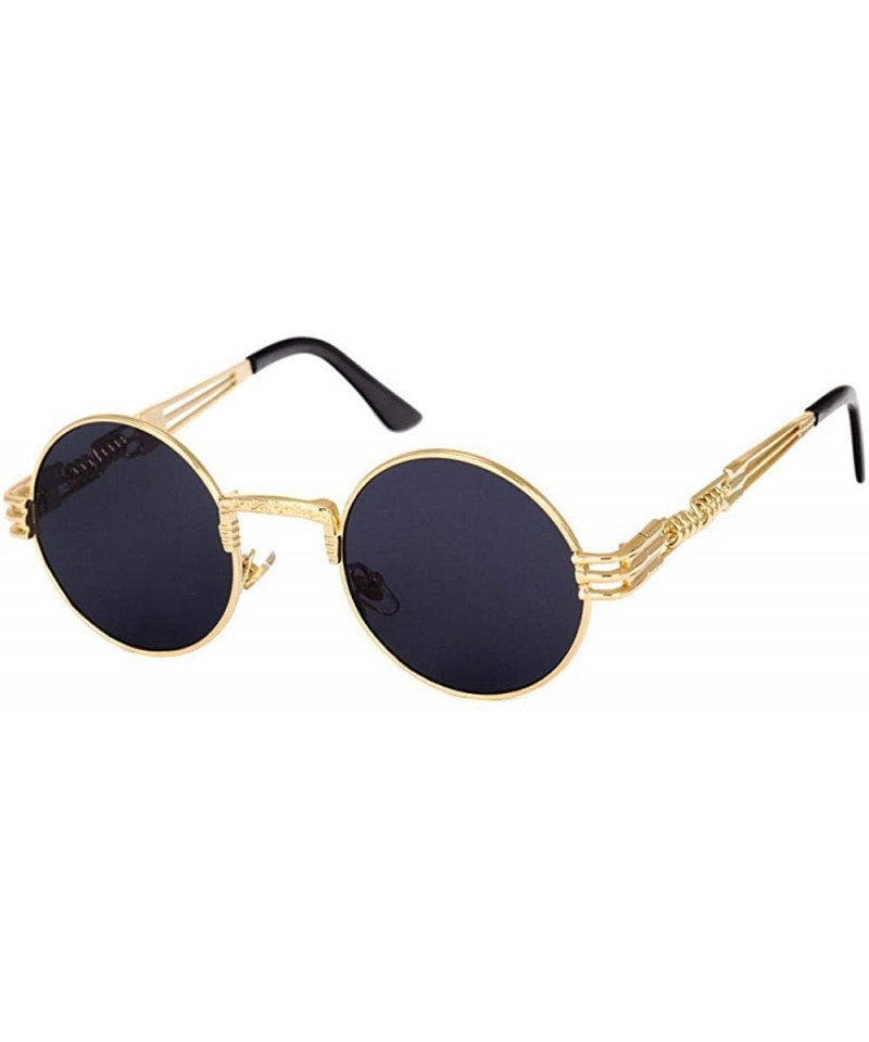 Oversized 2019 Retro Round Gothic Steampunk Mirror Sunglasses Men Women Metal Sun 1 - 4 - C818XE0XTEG $19.06