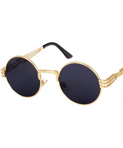Oversized 2019 Retro Round Gothic Steampunk Mirror Sunglasses Men Women Metal Sun 1 - 4 - C818XE0XTEG $19.06