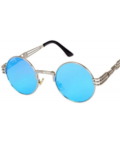 Oversized 2019 Retro Round Gothic Steampunk Mirror Sunglasses Men Women Metal Sun 1 - 4 - C818XE0XTEG $19.06