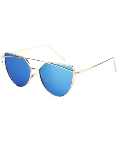 Oval Women Fashion Twin-Beams Classic Metal Frame Mirror Sunglasses - Gold - CP17YUS7A9T $19.99