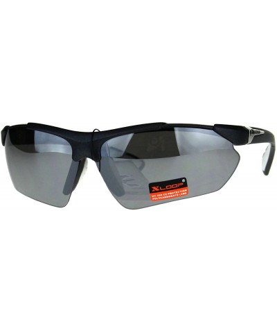 Sport Xloop Sports Sunglasses Mens Half Rim Wrap Around Shades UV 400 - Black White - CJ18CYAL249 $13.05
