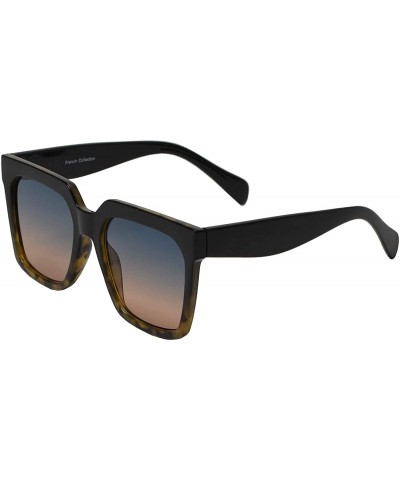 Oversized Retro Oversized Luxury Fashion Square Sunglasses with Flat Lens for Women - Black Tortoise + Blue Pink - C7195I5YKC...