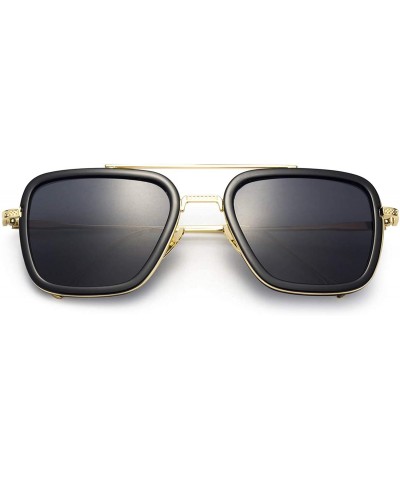 Aviator Retro Square Hero Sunglasses Aviator Metal Frame Flat Lens for Men Women Goggle - Black - CQ18UYUAEZZ $9.68