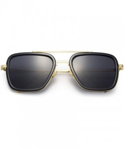 Aviator Retro Square Hero Sunglasses Aviator Metal Frame Flat Lens for Men Women Goggle - Black - CQ18UYUAEZZ $9.68