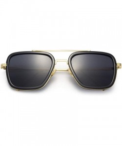 Aviator Retro Square Hero Sunglasses Aviator Metal Frame Flat Lens for Men Women Goggle - Black - CQ18UYUAEZZ $9.68