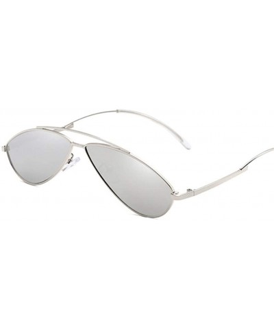 Oval Women Ladies Cat Eye Oval Sunglasses Small Mirror Sun Glasses For Female Fashion Vintage - Silversilver - CA199COSL7W $2...