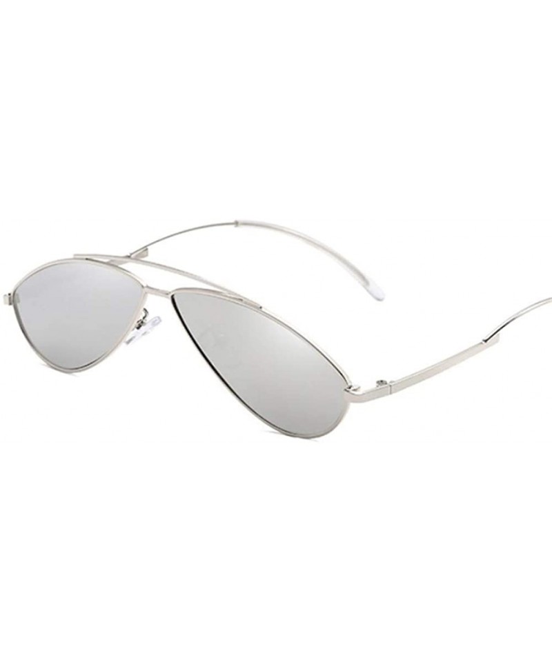 Oval Women Ladies Cat Eye Oval Sunglasses Small Mirror Sun Glasses For Female Fashion Vintage - Silversilver - CA199COSL7W $9.03