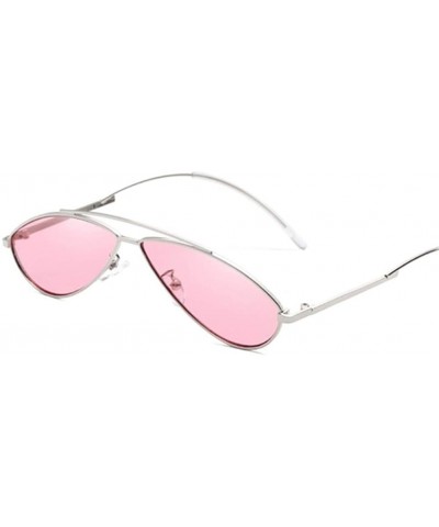 Oval Women Ladies Cat Eye Oval Sunglasses Small Mirror Sun Glasses For Female Fashion Vintage - Silversilver - CA199COSL7W $9.03