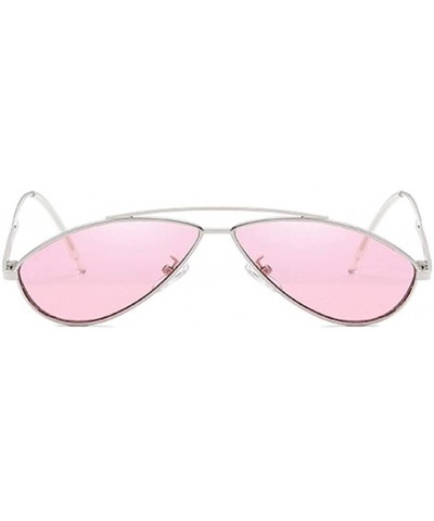 Oval Women Ladies Cat Eye Oval Sunglasses Small Mirror Sun Glasses For Female Fashion Vintage - Silversilver - CA199COSL7W $9.03