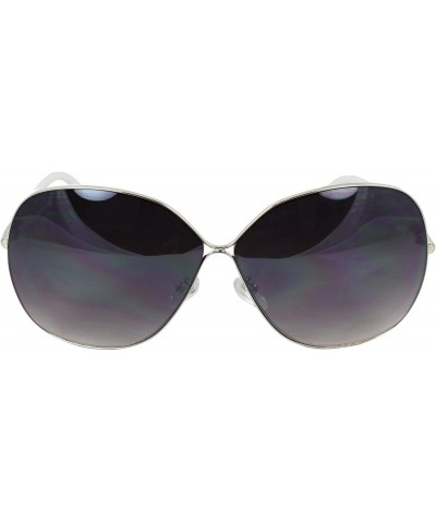 Oval Oval Fashion Sunglasses Silver White Frame Purple Black Lenses - CW1108HW2PN $20.34