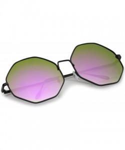 Round Oversize Metal Frame Slim Temple Colored Mirror Lens Hexagon Sunglasses 63mm - Black / Purple Mirror - C412O43ZV76 $13.36