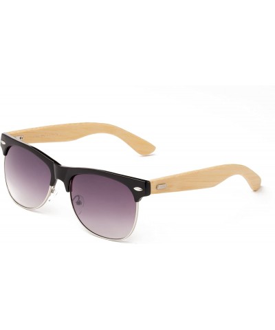 Round "Helix" Vintage Design Fashion Sunglasses Real Bamboo - Black/Silver/Light Bamboo - CA12M1OD4OX $28.30