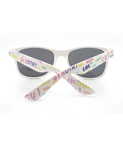 Square Chitchat Text Prints Square Sunglasses Classic Horn Rim (Spring Hinge) - White - C811CAGZI5Z $9.12
