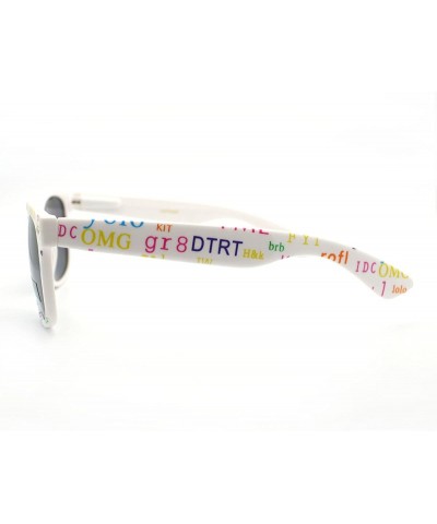 Square Chitchat Text Prints Square Sunglasses Classic Horn Rim (Spring Hinge) - White - C811CAGZI5Z $9.12