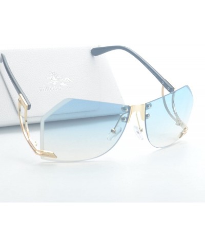 Oversized Vintage Oversized Women's Rimless Sunglasses Goggles UV400 Protrction With Case - Blue - CH185DXU2EX $10.68