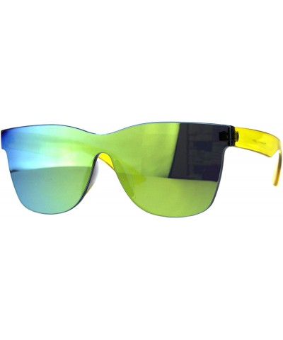 Square Monoblock Rimless Sunglasses Thick Square Plastic Frame Unisex Shades - Yellow (Yellow Mirror) - C818GUS2UO3 $15.56