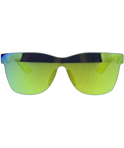 Square Monoblock Rimless Sunglasses Thick Square Plastic Frame Unisex Shades - Yellow (Yellow Mirror) - C818GUS2UO3 $15.56