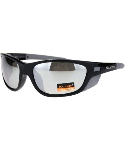 Shield Xloop Sunglasses Mens Wrap Around Side Cover Oval Shield Frame UV 400 - Black Grey (Silver Mirror) - C2192RTOXES $8.24