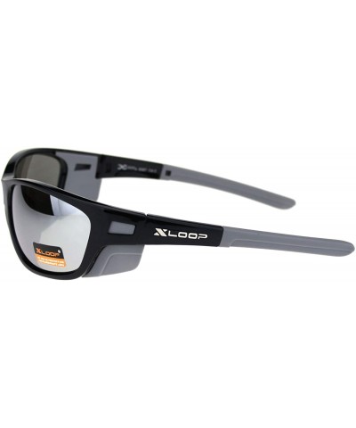 Shield Xloop Sunglasses Mens Wrap Around Side Cover Oval Shield Frame UV 400 - Black Grey (Silver Mirror) - C2192RTOXES $8.24