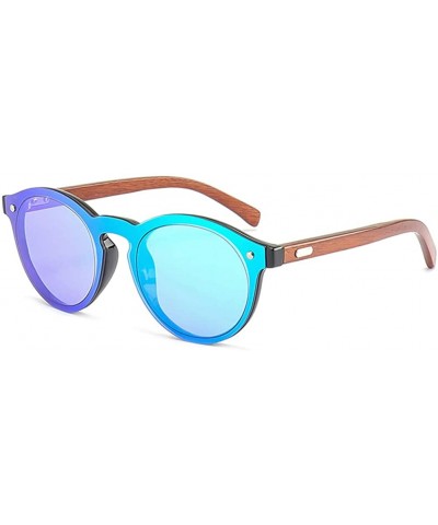 Round Mens Wood Sunglasses Mirror Women Sun Glasses Round One Pieces Lens Eyewear 2019 - Green Mirror - CJ18ILETISL $12.85