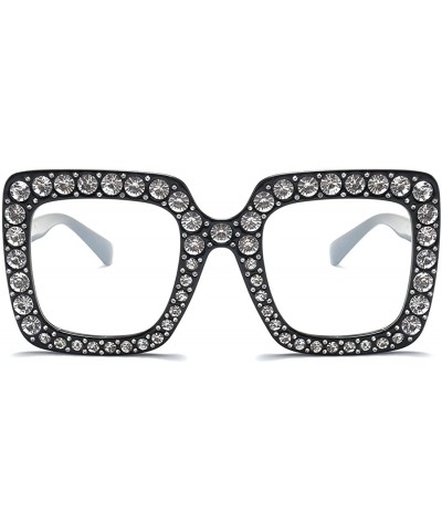 Round Women Rhinestone Sunglasses Oversized Square Gradient Lens - Clear Lens - CB189MX04WM $22.21