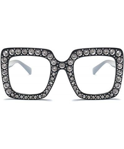 Round Women Rhinestone Sunglasses Oversized Square Gradient Lens - Clear Lens - CB189MX04WM $12.11