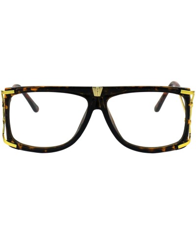 Rectangular Mens Clear Lens Glasses Gold Accents Square Rectangular Designer Style - Tortoise - CH18H4HCR40 $12.06