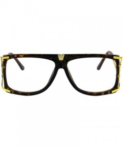 Rectangular Mens Clear Lens Glasses Gold Accents Square Rectangular Designer Style - Tortoise - CH18H4HCR40 $12.06