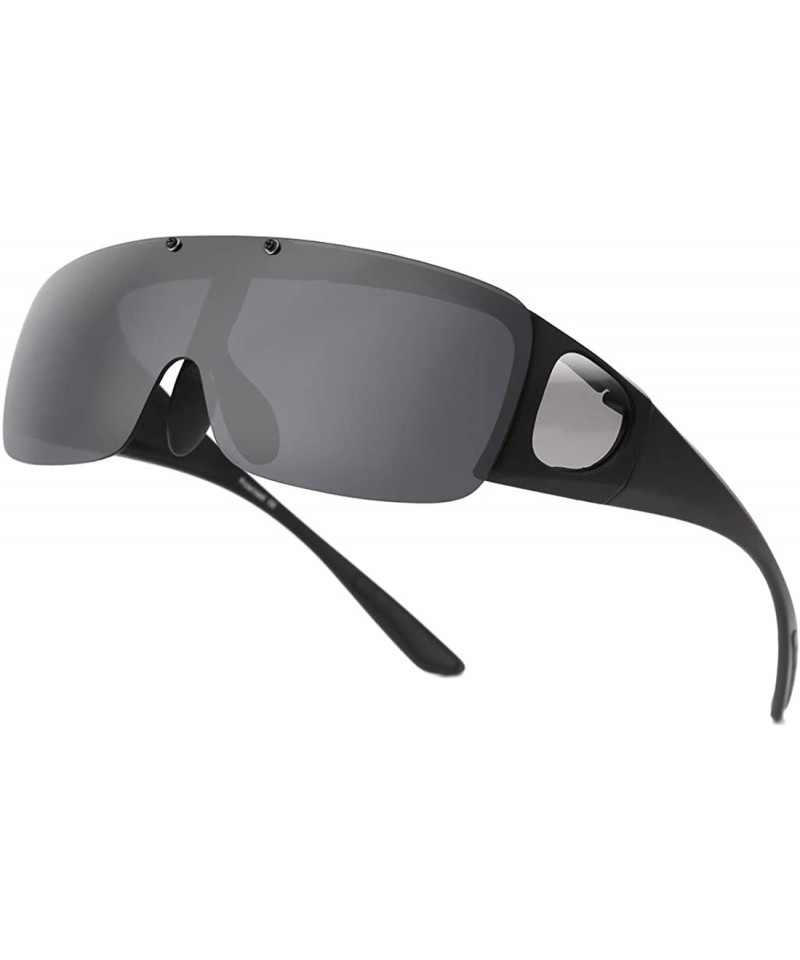 Oversized Fit Over Sunglasses for Men Women Flip Up Polarized Sports Sunglasses - 01-matte Black&grey Lens - C818YDD5A9Q $41.48