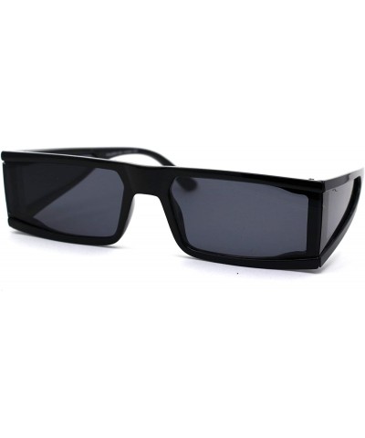 Square Futuristic Warp Around Side Visor Lens 80s Square Sunglasses - All Black - CY195S8ASUR $11.93
