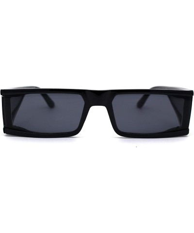 Square Futuristic Warp Around Side Visor Lens 80s Square Sunglasses - All Black - CY195S8ASUR $11.93
