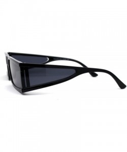 Square Futuristic Warp Around Side Visor Lens 80s Square Sunglasses - All Black - CY195S8ASUR $11.93