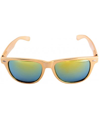 Square Gold Metallic Wayfarer Sunglasses Iridium Lenses - CD11OL3CNVD $10.09