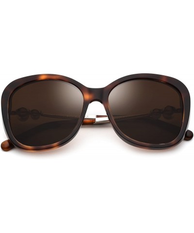 Cat Eye Acetate Women Oversize Cateye Polarized Sunglasses with Pearl Temple 9107 - Leopard - CU180OYIRXY $25.28