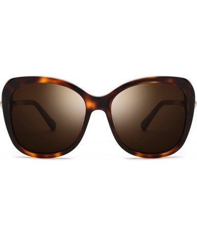Cat Eye Acetate Women Oversize Cateye Polarized Sunglasses with Pearl Temple 9107 - Leopard - CU180OYIRXY $25.28