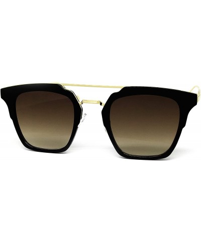 Aviator 7122-1 Premium Retro Tint Fashion Flat Top Aviator Sunglasses - Black/Brown - CM18Q7I3ZLA $14.11